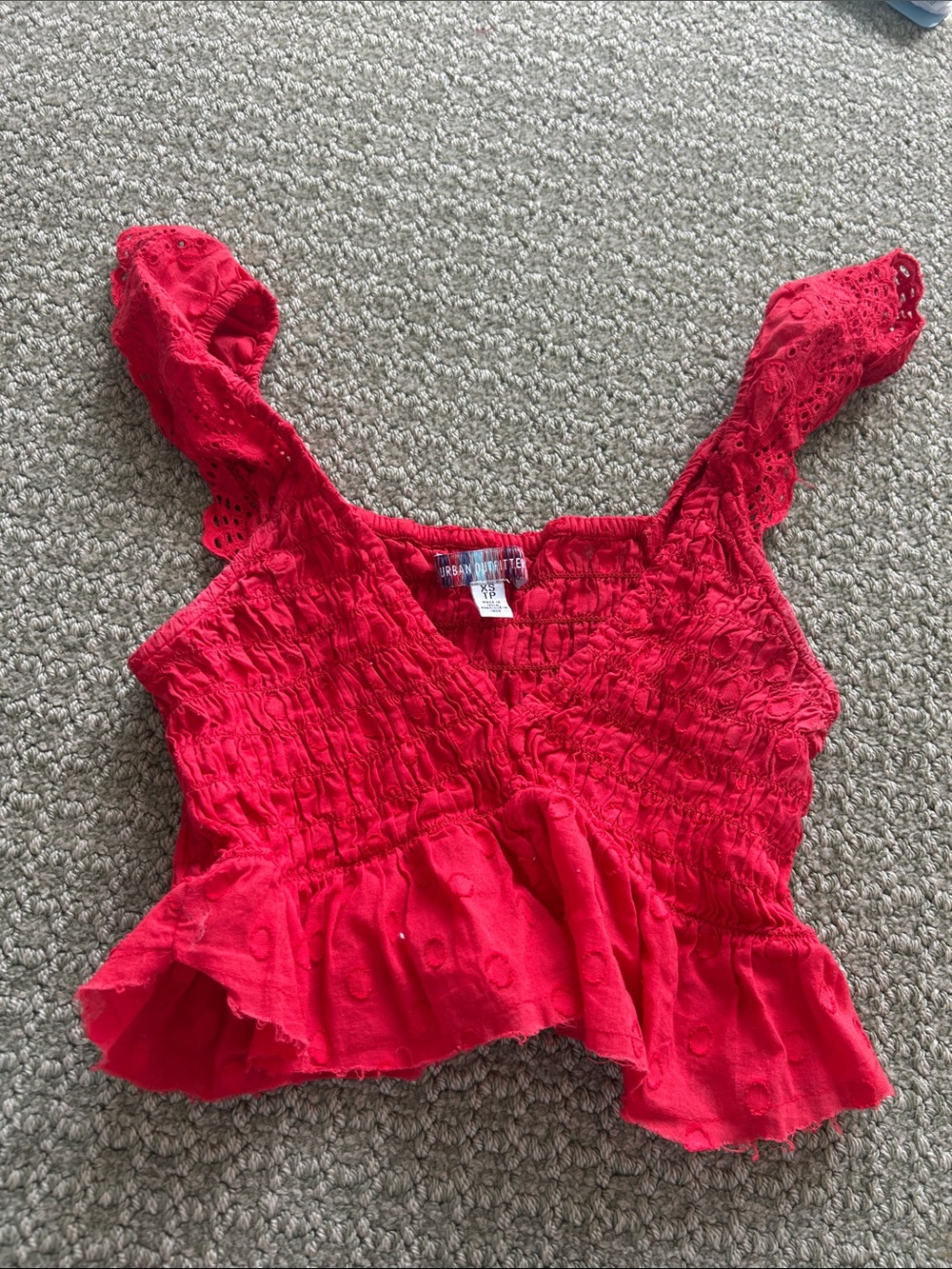 Urban Outfitters Red Smocked Peplum Camisole